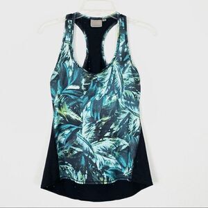 Athleta Green & Black Palm Frond Print Mesh Back Racerback Tank Top